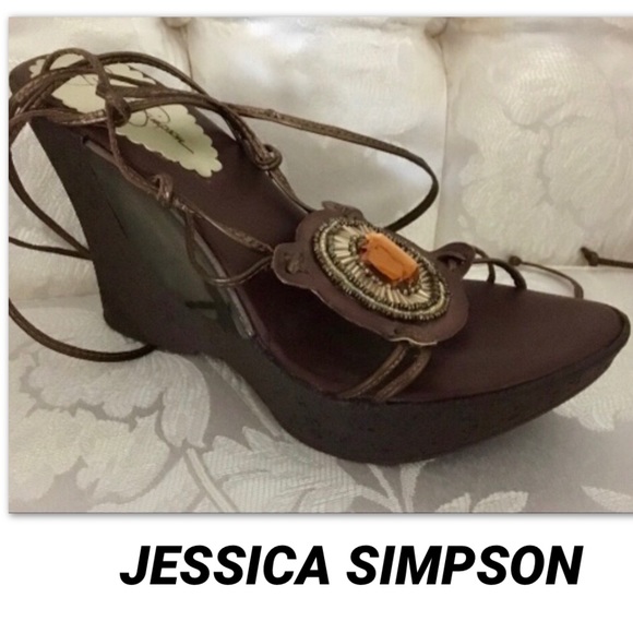 Jessica Simpson Shoes - JESSICA SIMPSON Leather Jewel Ankle Strap Wedge
